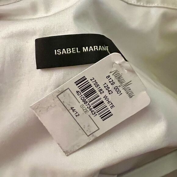 Isabel Marant Gramey Crisp White Cinched Waist Short Sleeve Button Up top 12 NWT - Picture 6 of 6